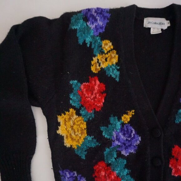 Black Floral Button-Up Cardigan Sweater - Picture 8 of 10